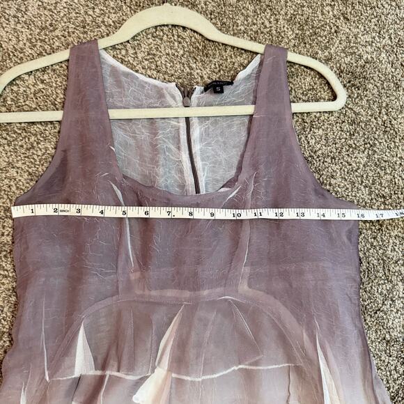 Komarov Cream Tan Sleeveless Satin Crinkle Tiered Beaded Ombre Midi Dress - Picture 8 of 9